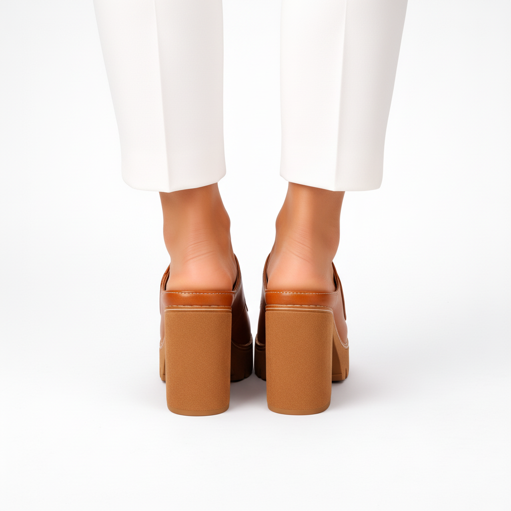 Women’s Leather Platform Block-Heel Mule Sandals