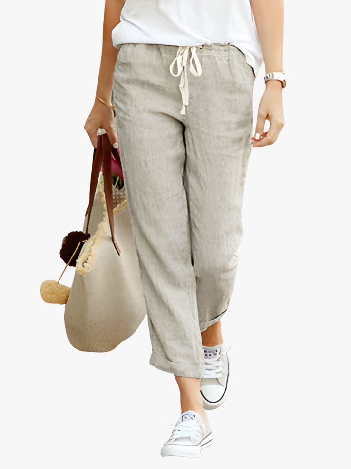 Women's Linen Trousers Wide Leg Drawstring Pants