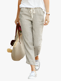 Women's Linen Trousers Wide Leg Drawstring Pants
