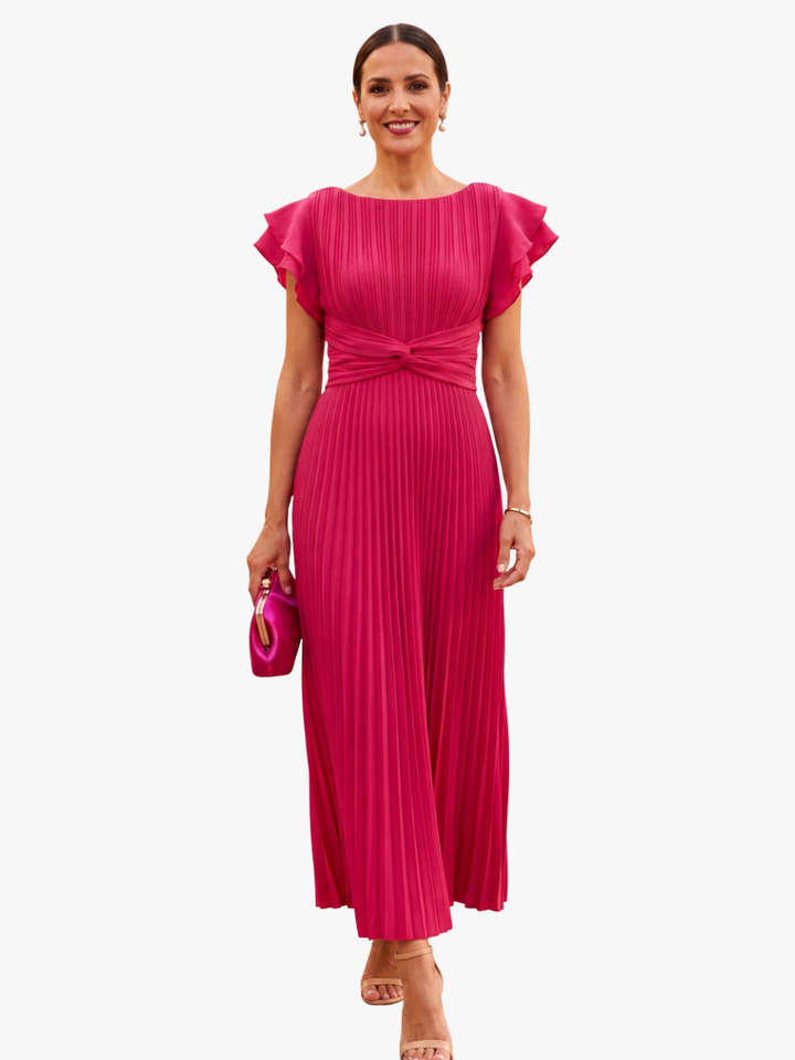 Women's Chiffon Pleated Maxi Dress Wedding Guest Party Evening