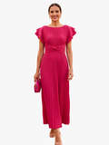 Women's Chiffon Pleated Maxi Dress Wedding Guest Party Evening
