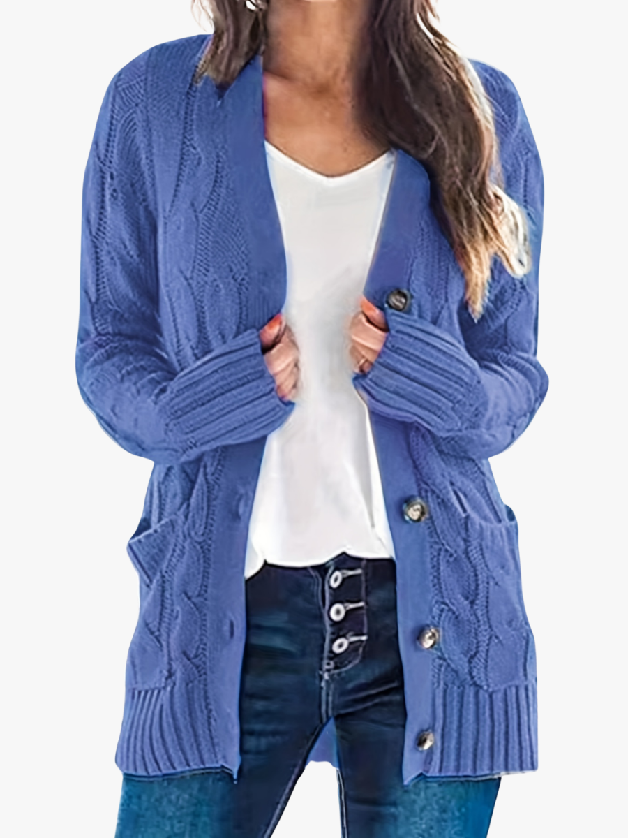 Women's Cardigan Sweater Cable Knit Wool Open Front Jumper
