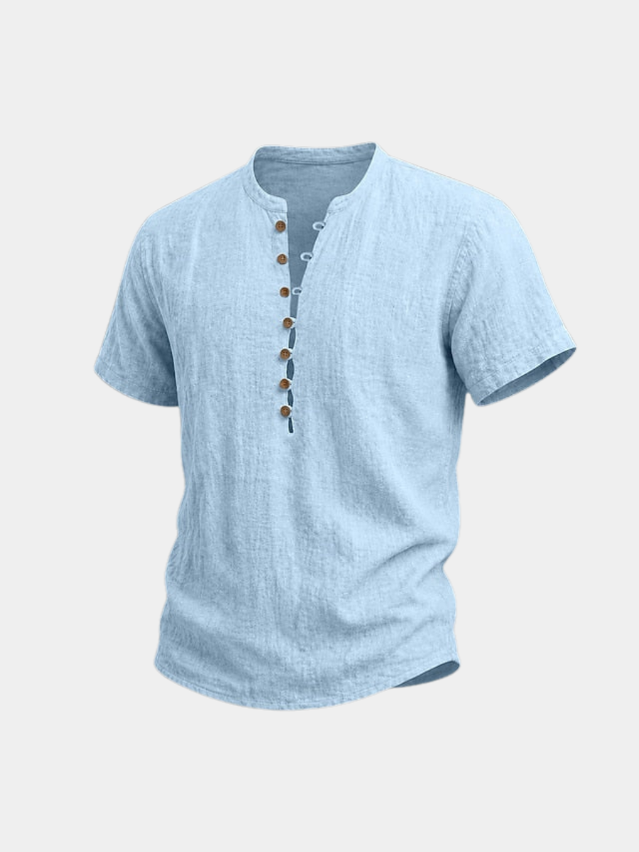 Men's Henley Shirt Linen Casual Short Sleeve Breathable Tops
