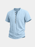 Men's Henley Shirt Linen Casual Short Sleeve Breathable Tops
