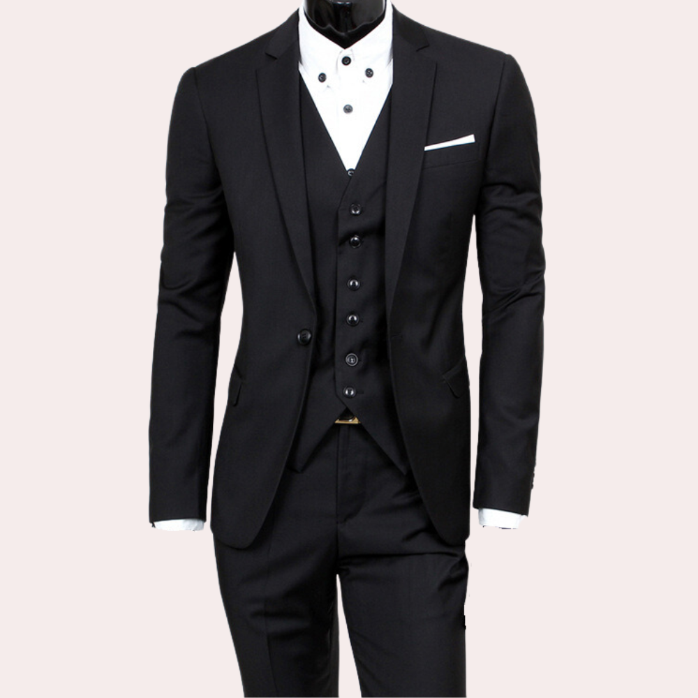 Men's Three Piece Slim Fit Wool Mix Wedding Business Formal Suit