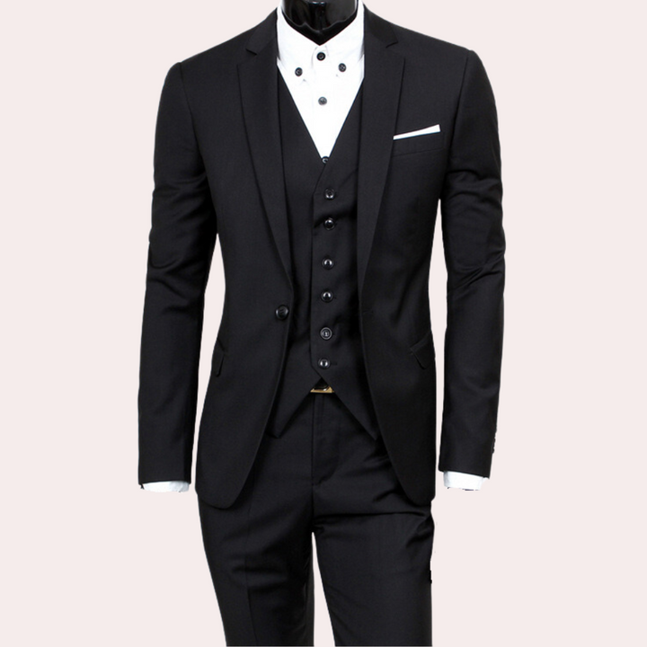 Men's Three Piece Slim Fit Wool Mix Wedding Business Formal Suit