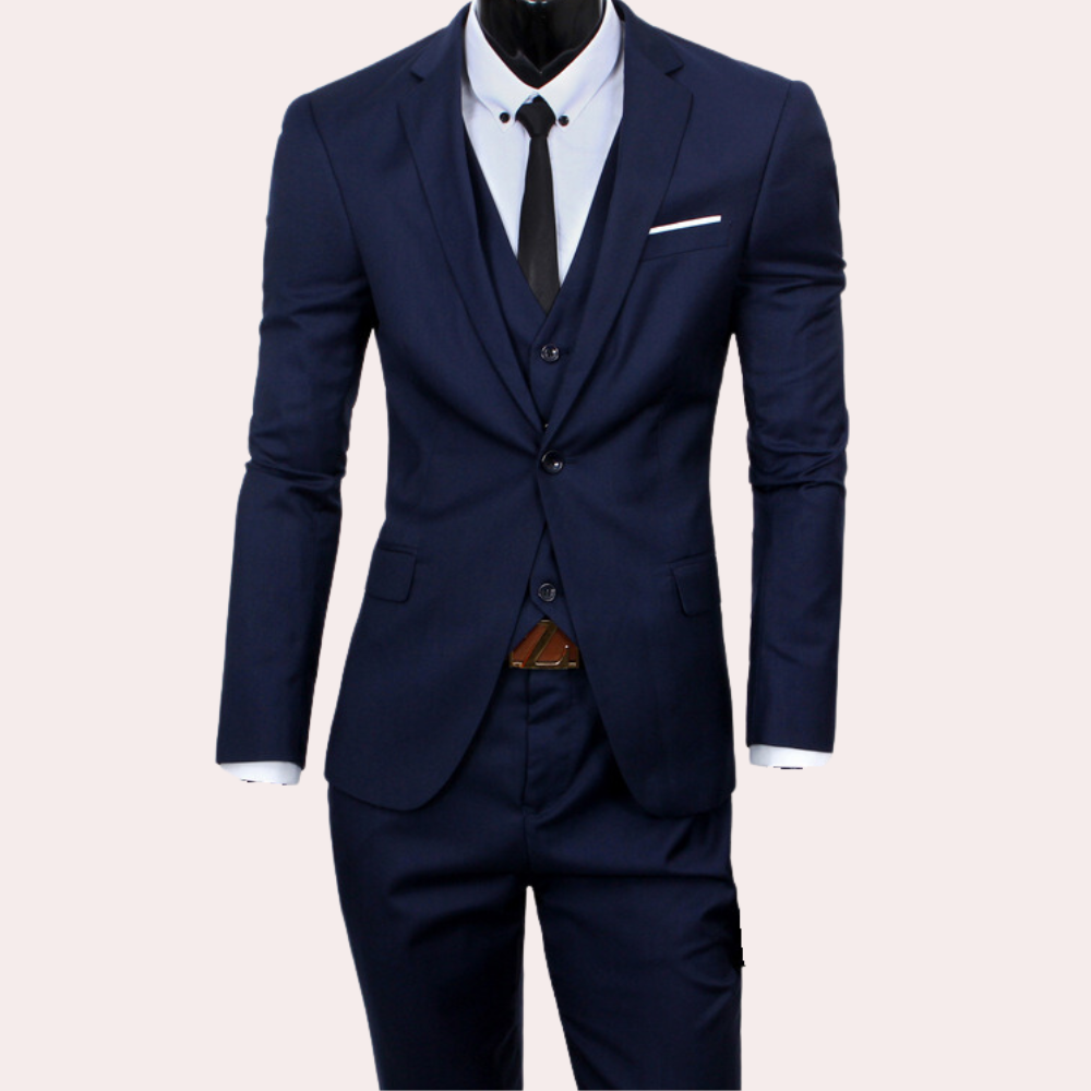 Men's Three Piece Slim Fit Wool Mix Wedding Business Formal Suit