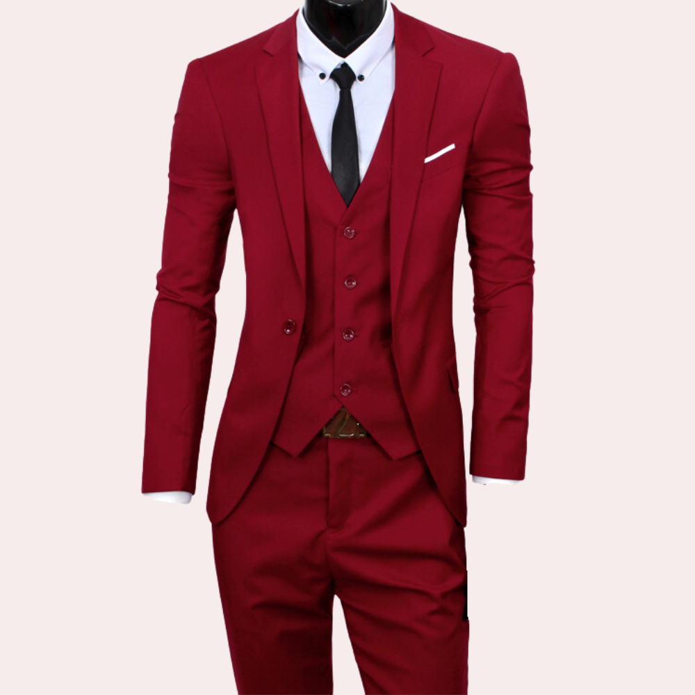 Men's Three Piece Slim Fit Wool Mix Wedding Business Formal Suit