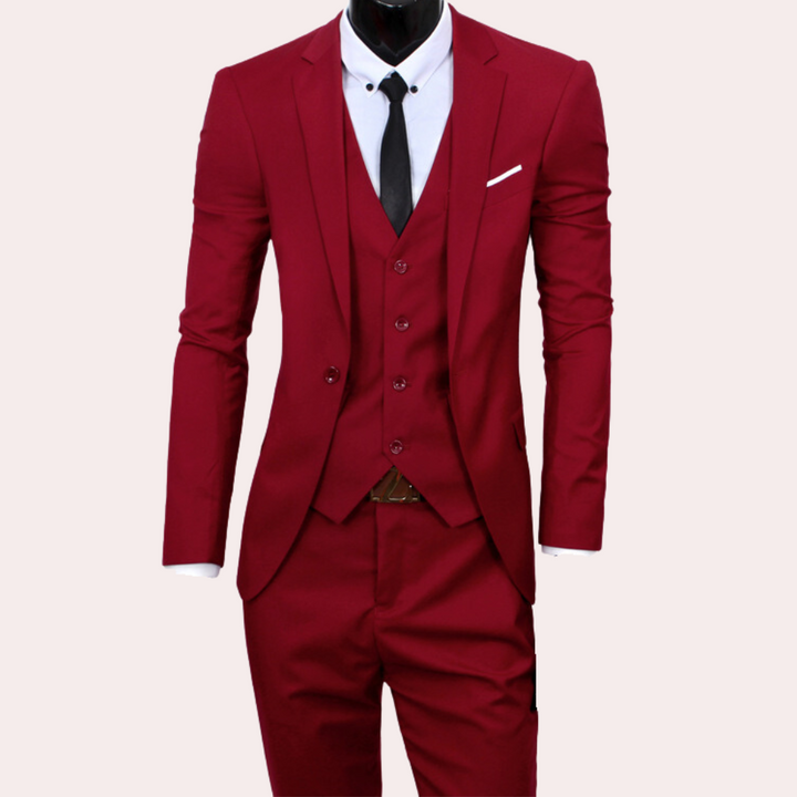 Men's Three Piece Slim Fit Wool Mix Wedding Business Formal Suit