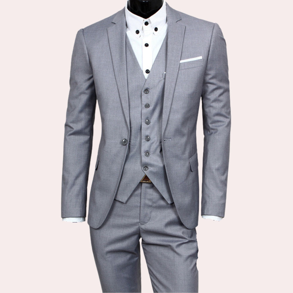 Men's Three Piece Slim Fit Wool Mix Wedding Business Formal Suit