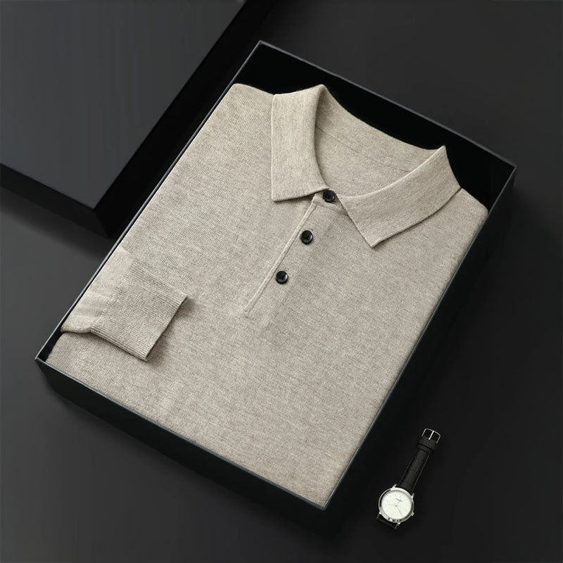 Pull polo en maille à manches longues pour homme