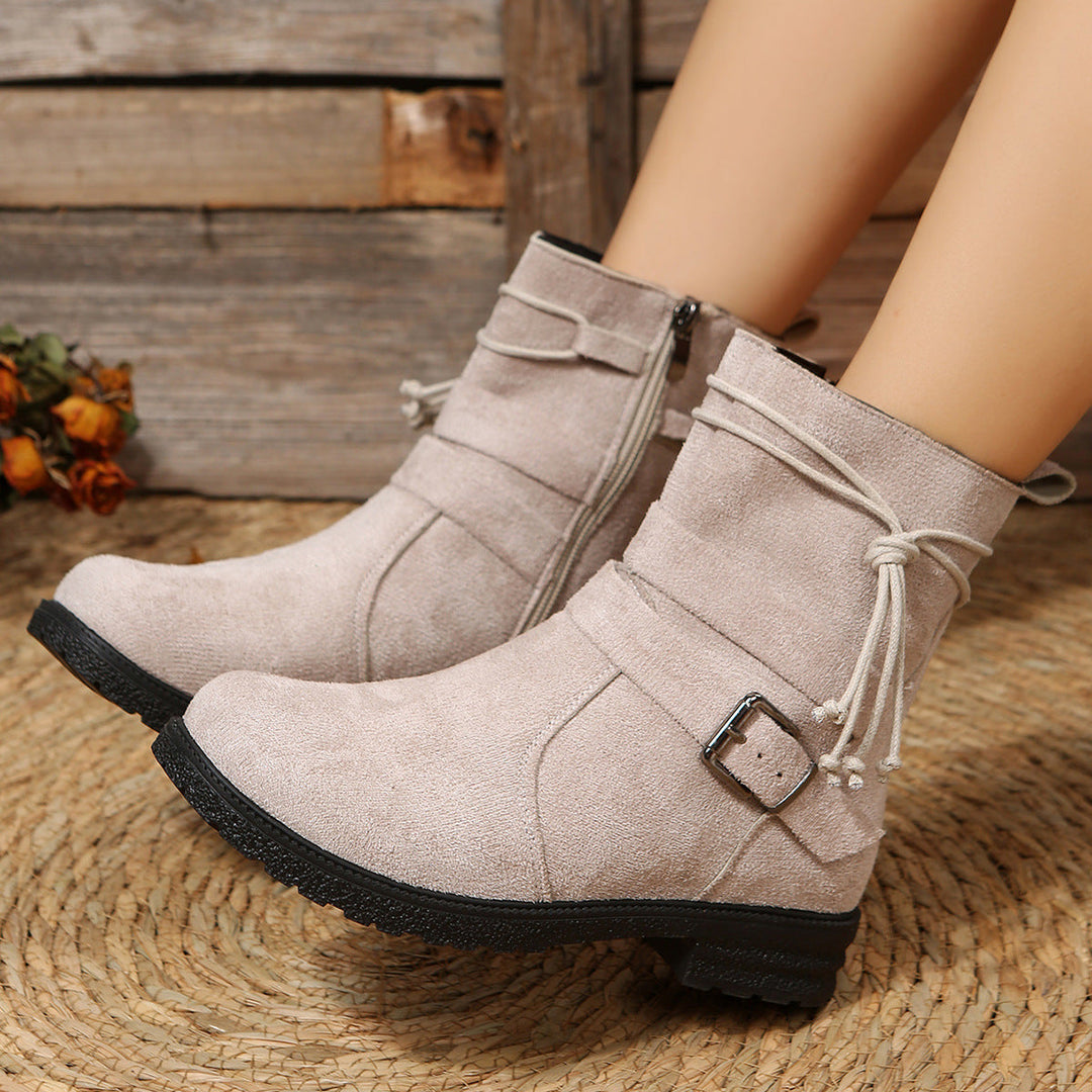 Women's Suede Faux Leather Ankle Boots Buckle Zipper Booties