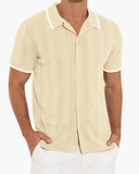 Men Knit Short Sleeve Button Up Polo Shirt