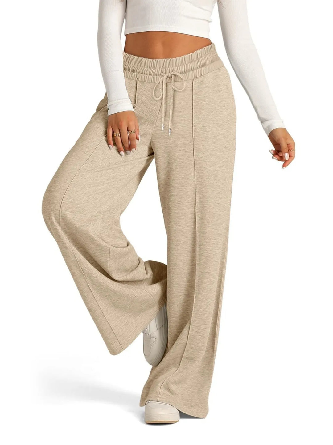 Women's Knit Wide Leg Lounge Pants Drawstring Trousers