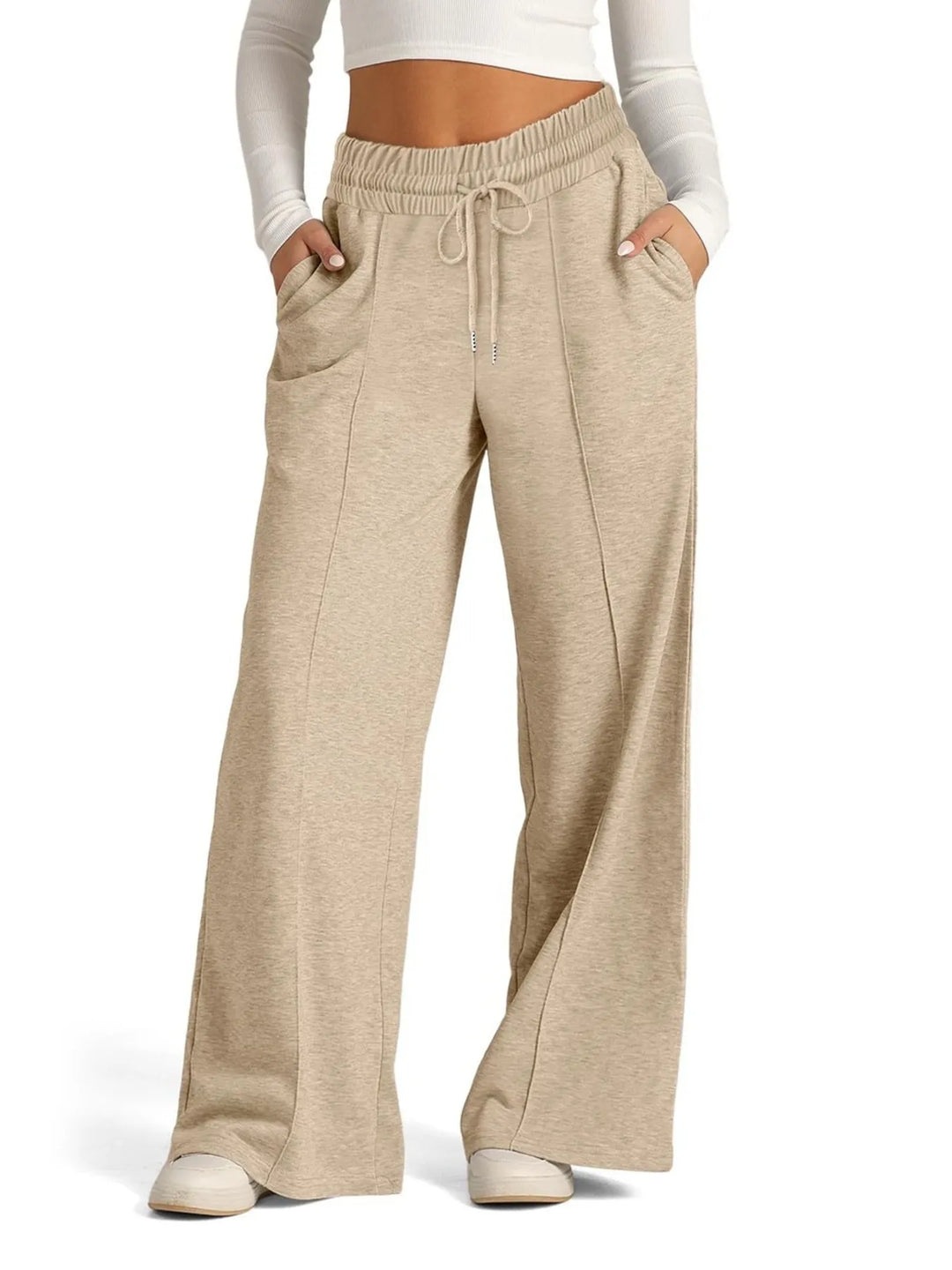 Women's Knit Wide Leg Lounge Pants Drawstring Trousers