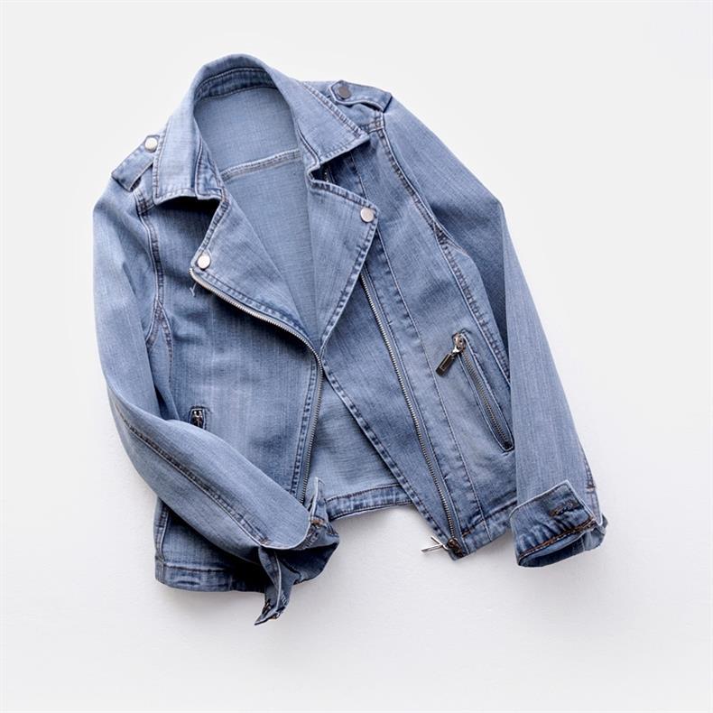 Veste de motard en jean pour femme, manteau en jean style moto, coupe ajustée, vêtement d'extérieur
