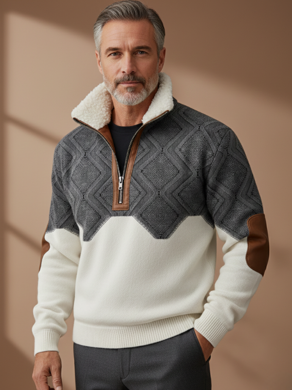 Quarter-Zip Men's Knit Pullover Wool Mix Sweater Jumper