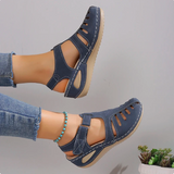 Women Leather Wedge Sandals Orthotic Closed Toe Strappy Footwear