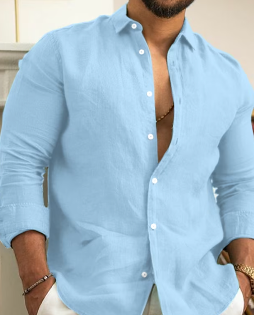 Men's Linen Cotton Button Down Shirt Lightweight Casual Summer Top