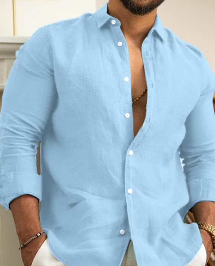 Men's Linen Cotton Button Down Shirt Lightweight Casual Summer Top