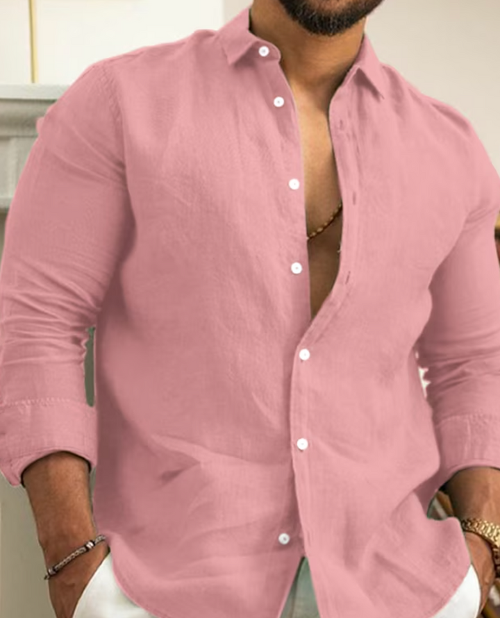 Men's Linen Cotton Button Down Shirt Lightweight Casual Summer Top