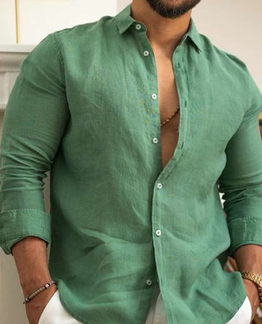 Men's Linen Cotton Button Down Shirt Lightweight Casual Summer Top