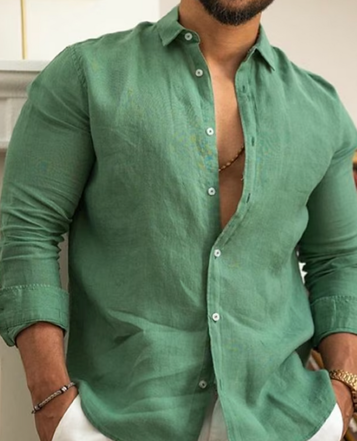 Men's Linen Cotton Button Down Shirt Lightweight Casual Summer Top