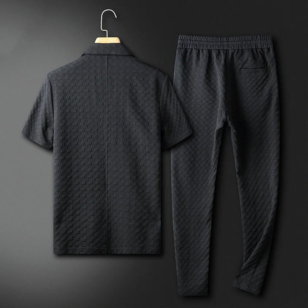 Men's Knit Shawl Collar Shirt and Trousers Set