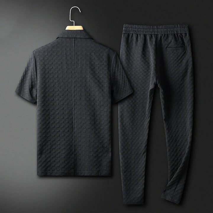Men's Knit Shawl Collar Shirt and Trousers Set