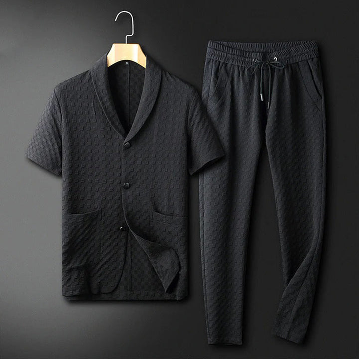 Men's Knit Shawl Collar Shirt and Trousers Set