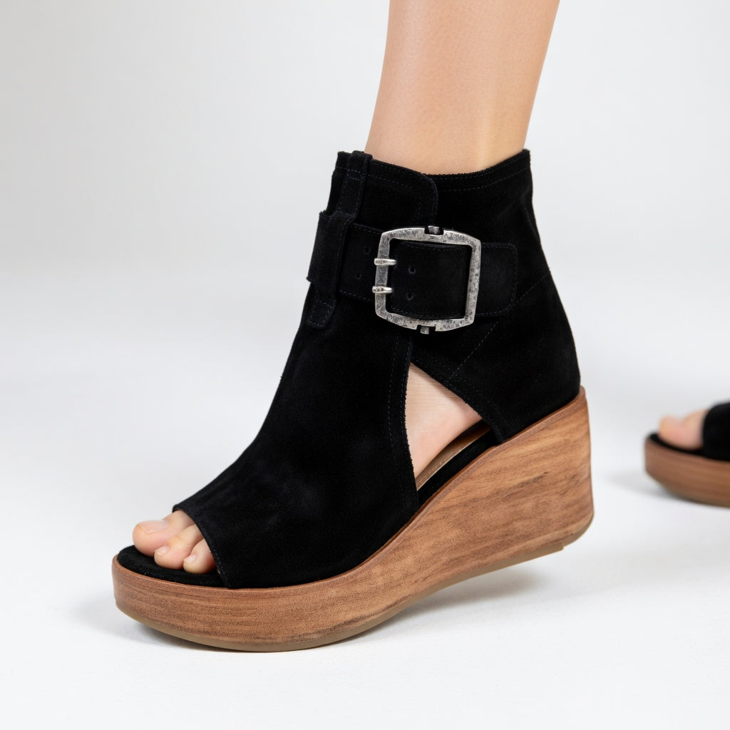Women's Faux Suede Open Toe Wedge Sandal Boots