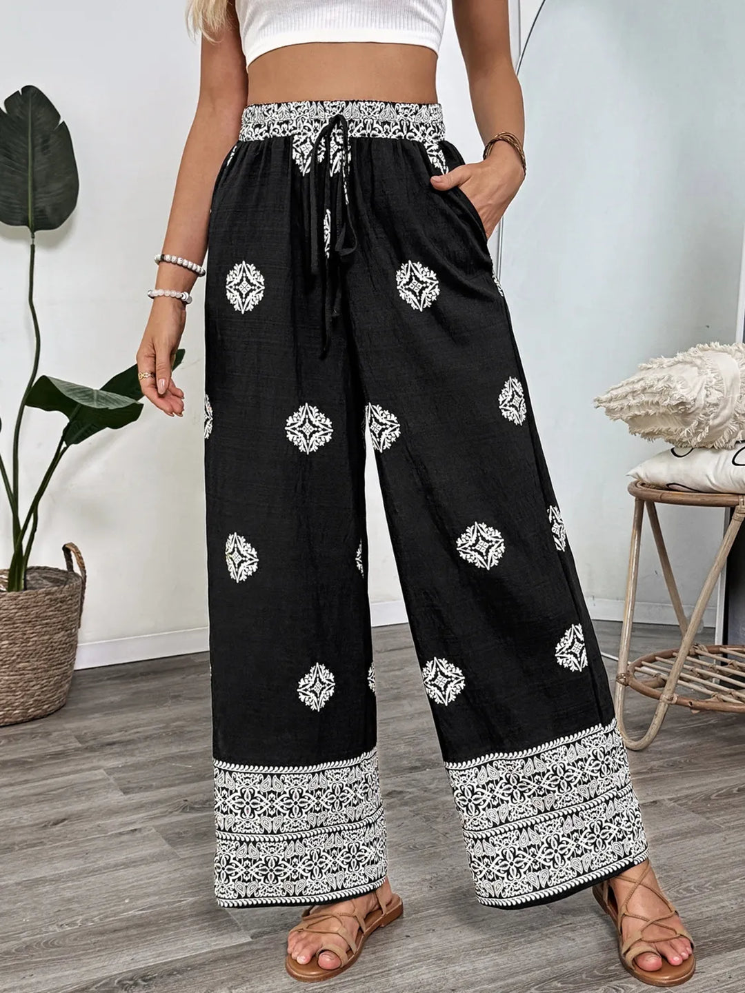 Women's Linen Wide Leg Palazzo Pants