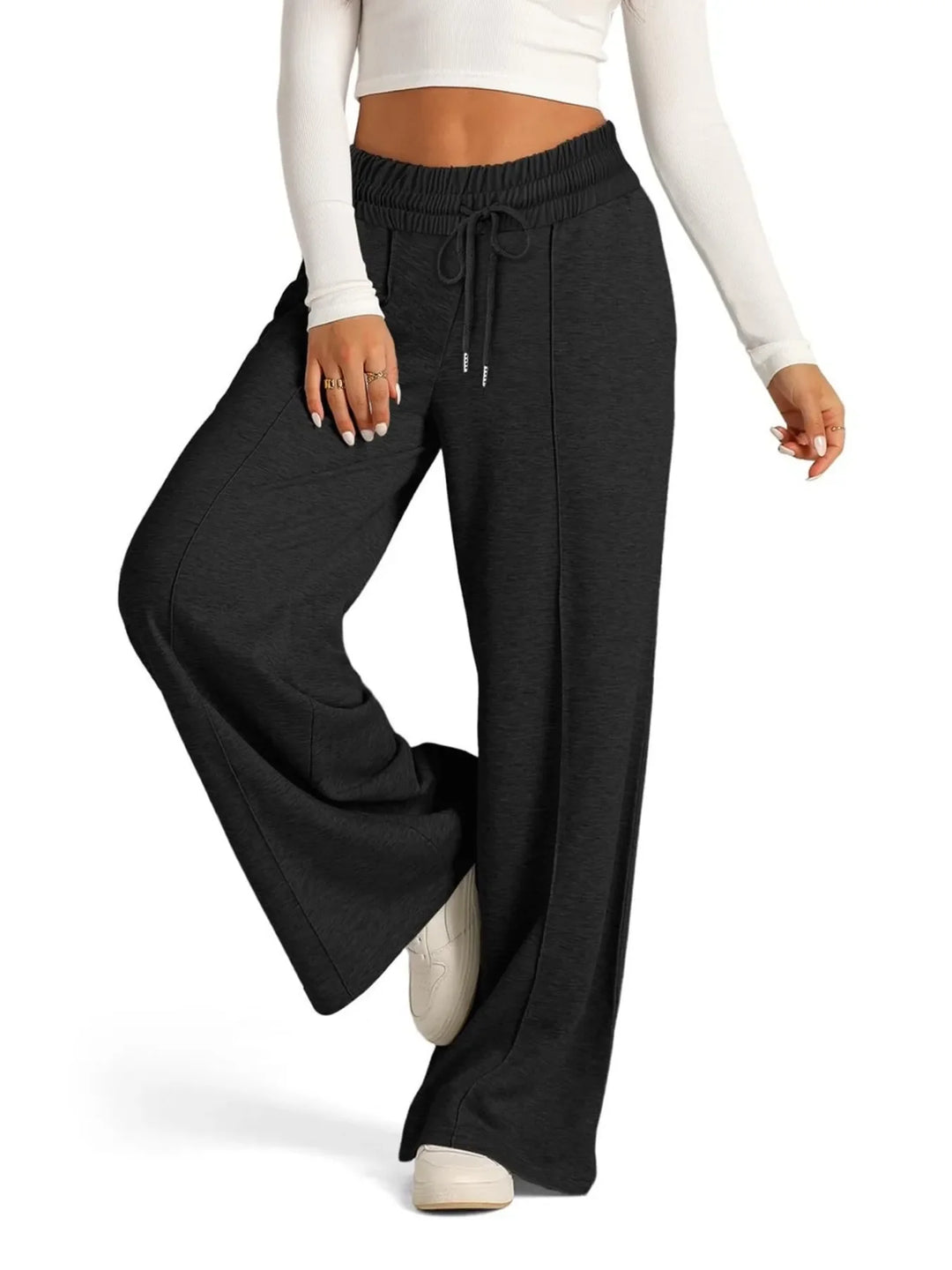 Women's Knit Wide Leg Lounge Pants Drawstring Trousers