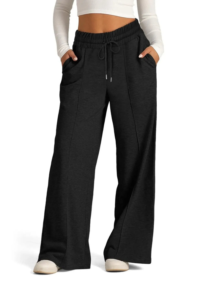 Women's Knit Wide Leg Lounge Pants Drawstring Trousers