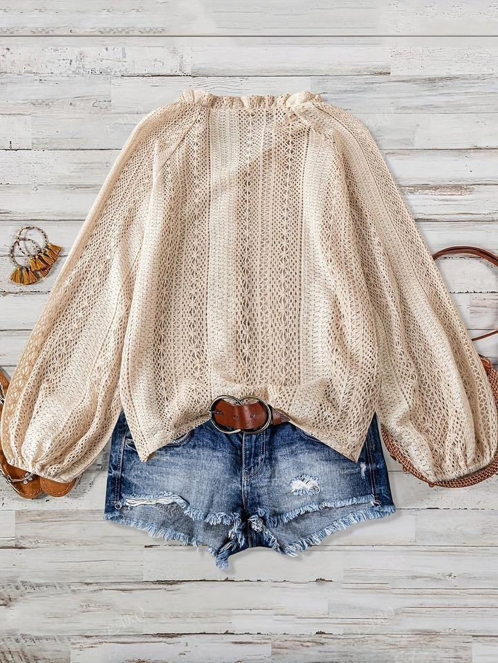 Womens Knit V Neck Blouse Lace Button Up