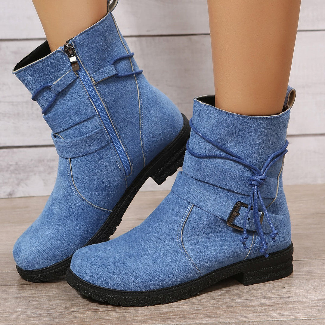 Women's Suede Faux Leather Ankle Boots Buckle Zipper Booties