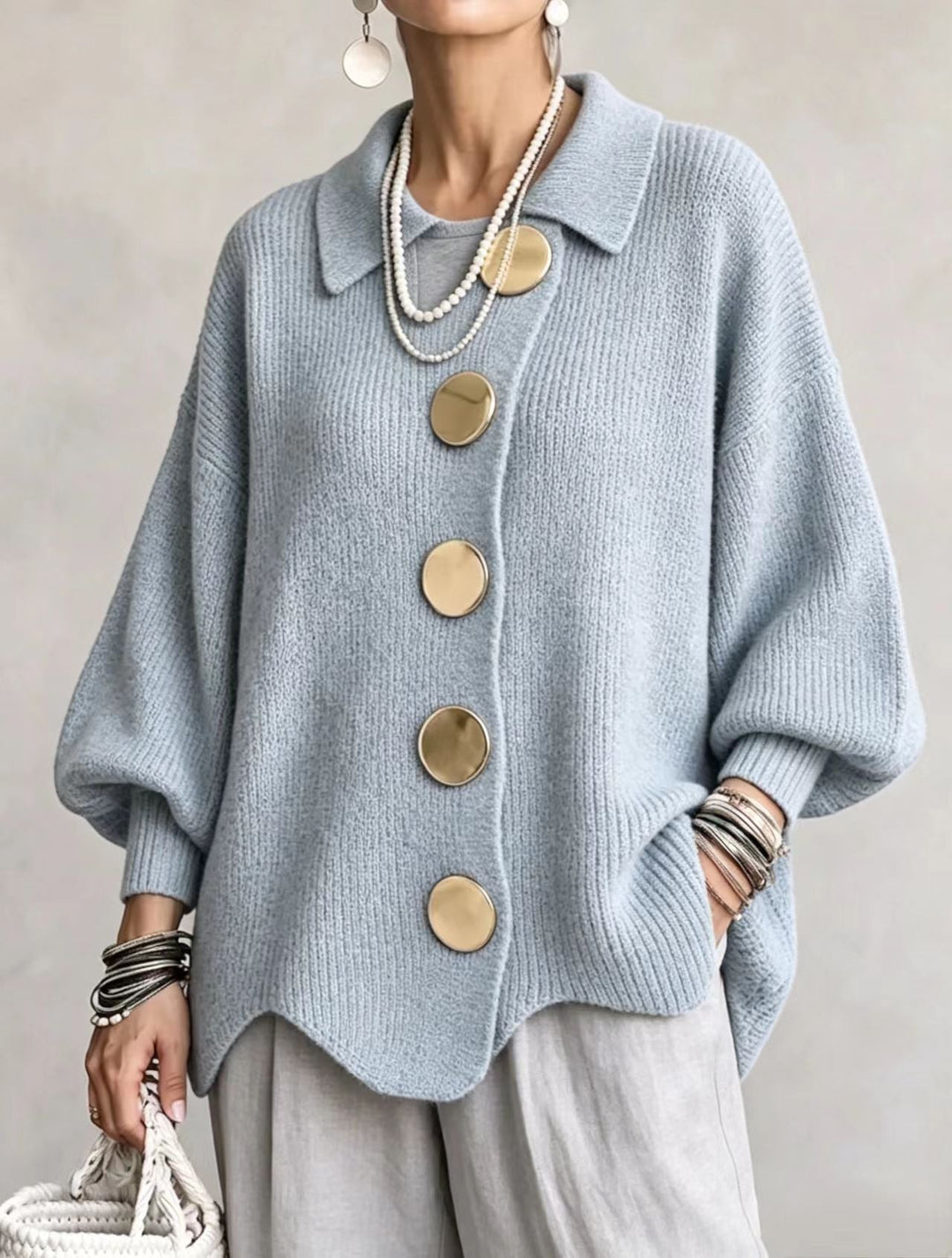 Women's Knit Batwing Sleeve Cardigan Oversized Sweater