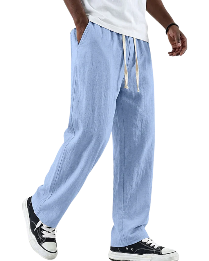 Men's Linen Trousers Casual Wide Leg Drawstring Lounge Pants