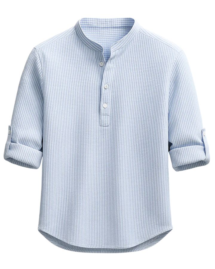 Men's Linen Long Sleeve Band Collar Henley Shirt