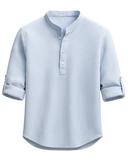 Men's Linen Long Sleeve Band Collar Henley Shirt