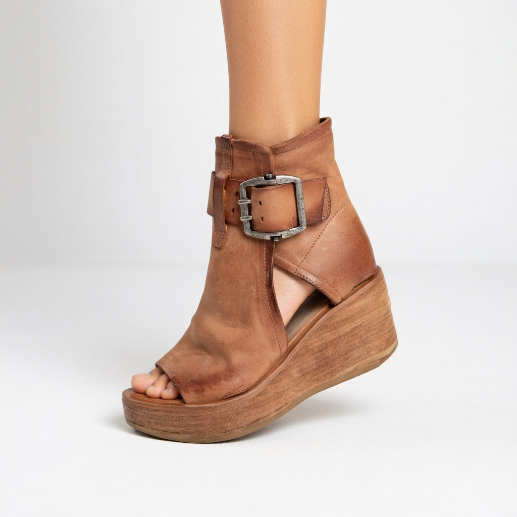 Women's Faux Suede Open Toe Wedge Sandal Boots