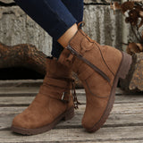 Women's Suede Faux Leather Ankle Boots Buckle Zipper Booties