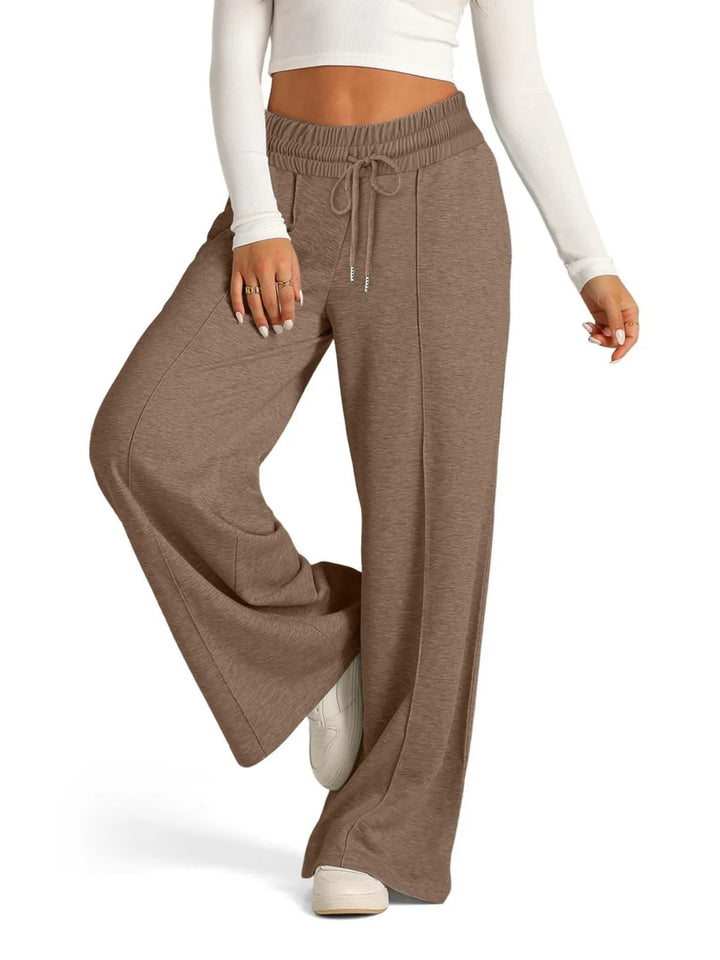 Women's Knit Wide Leg Lounge Pants Drawstring Trousers