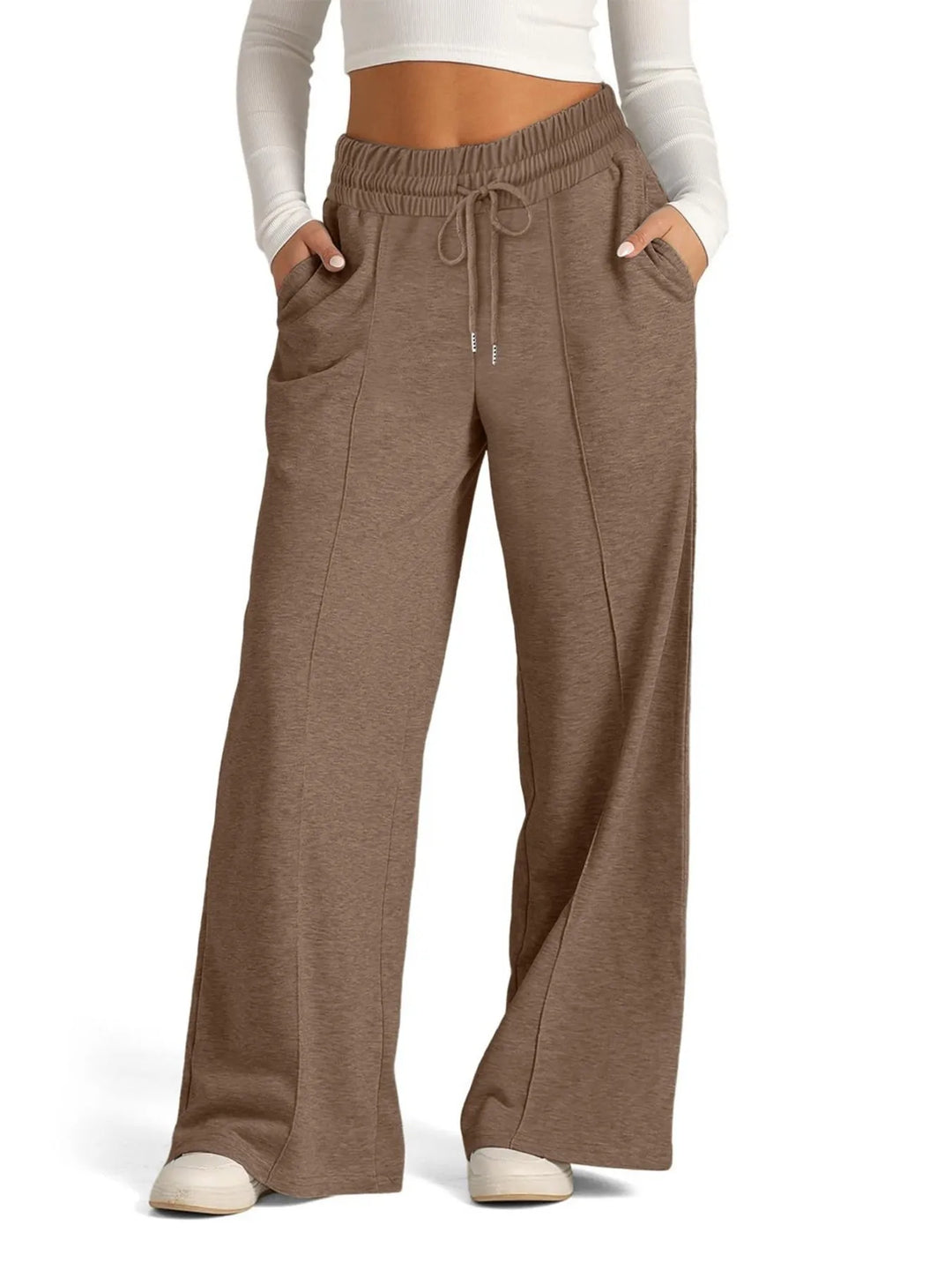 Women's Knit Wide Leg Lounge Pants Drawstring Trousers