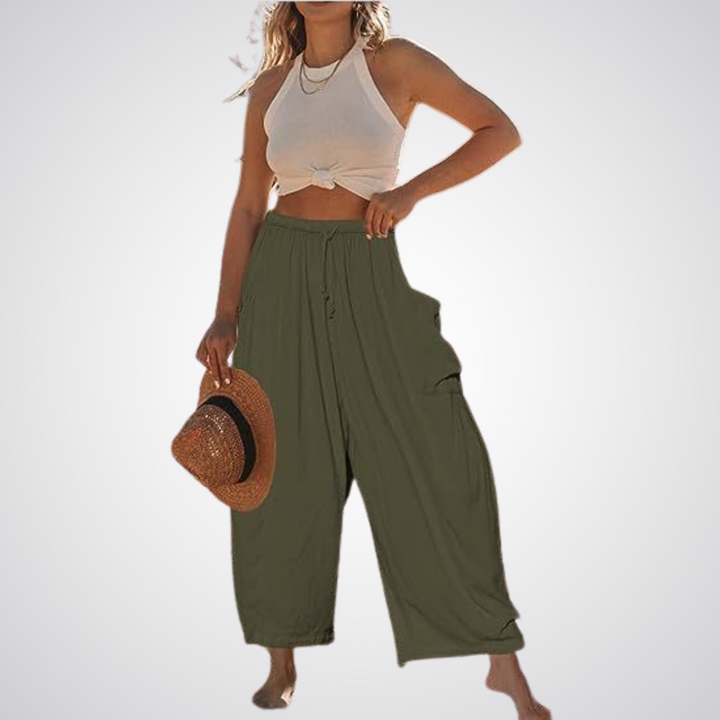 Women's Wide Leg Linen Pants High Waisted Lounge Trousers
