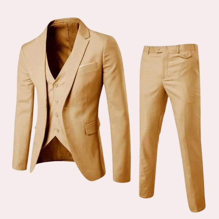 Men's Three Piece Slim Fit Wool Suit Formal Business Tuxedo