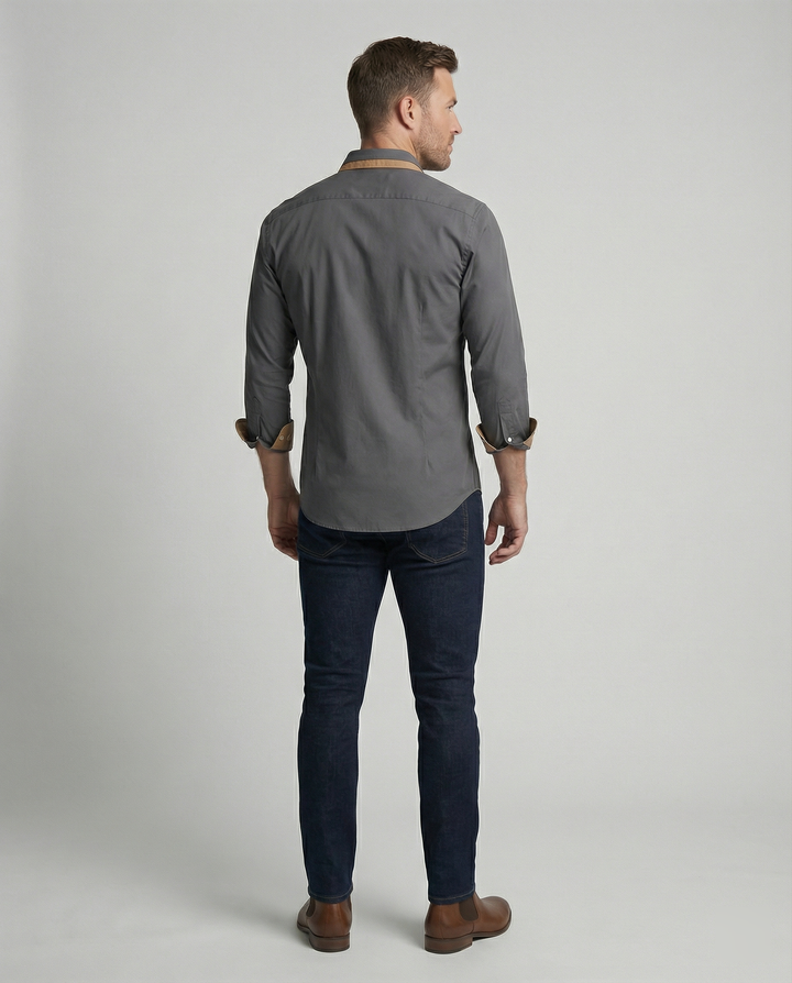 Men's Long Sleeve Slim Fit Button Down Wool Shirt
