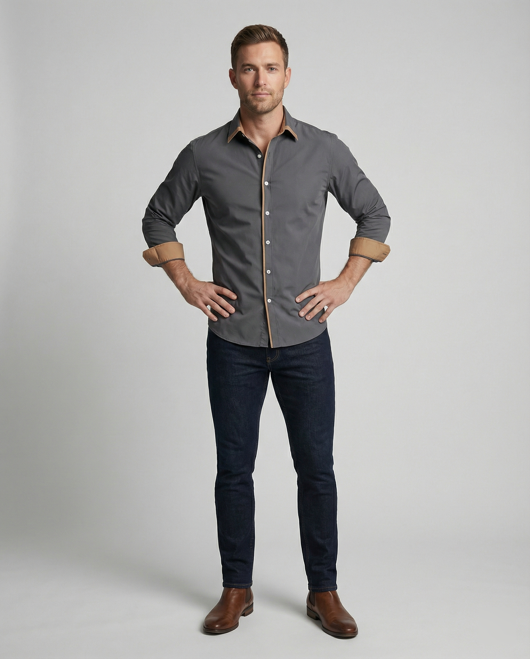 Men's Long Sleeve Slim Fit Button Down Wool Shirt