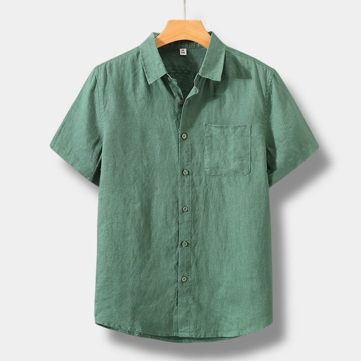 Men's Linen Short Sleeve Button Down Shirt with Chest Pocket