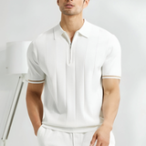 Pánské pletené polo tričko na zip s krátkým rukávem, slim fit, přes hlavu
